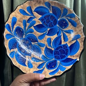 Handcrafted Blue Turtle & Floral Bowl from Cabo San Lucas